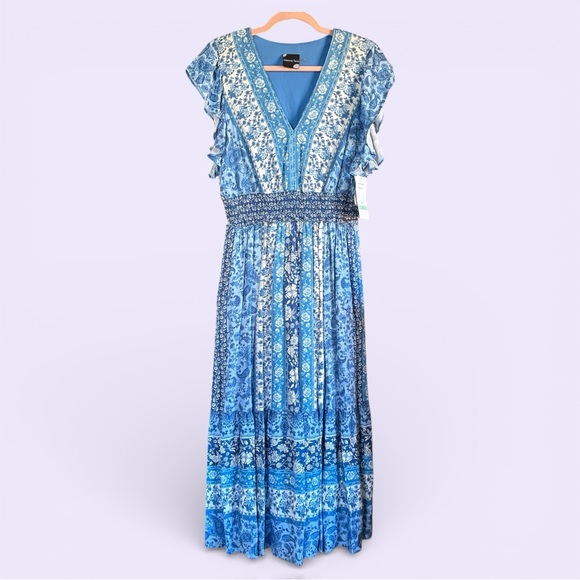 NWT Womens Maison Tara Paisley Smocked Maxi Dress Cottagecore Boho Floral Sz 8 - Picture 13 of 16